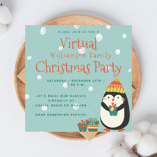 Cute Penguin   Virtual Christmas Party Invitation