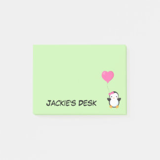 Cute Penguin w/Pink Bow and Pink Heart Balloon Post-it Notes