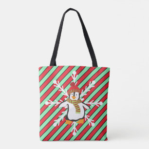 Cute Penguin w/Snowflake and Stripes Tote Bag