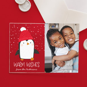 Cute Penguin Warm Wishes Photo Holiday Acrylic Invitations