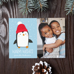 Cute Penguin Warm Wishes Photo Holiday Card