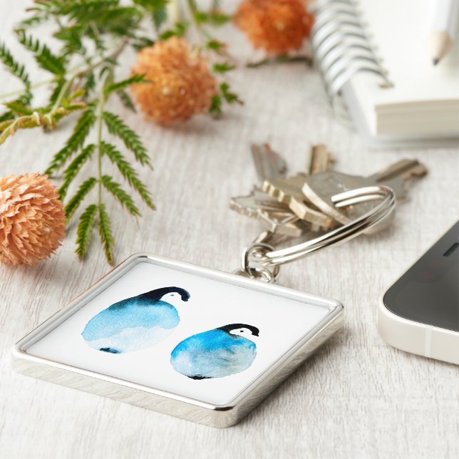 Cute penguin watercolor art key ring (Side)