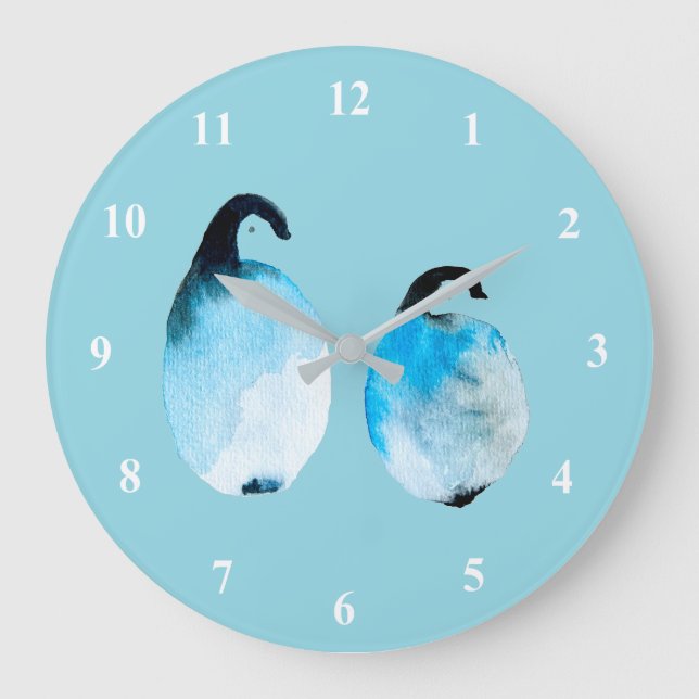 Cute penguin watercolor art large clock (Front)