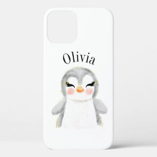 Cute Penguin Watercolor Name Modern iPhone 12 Pro Case