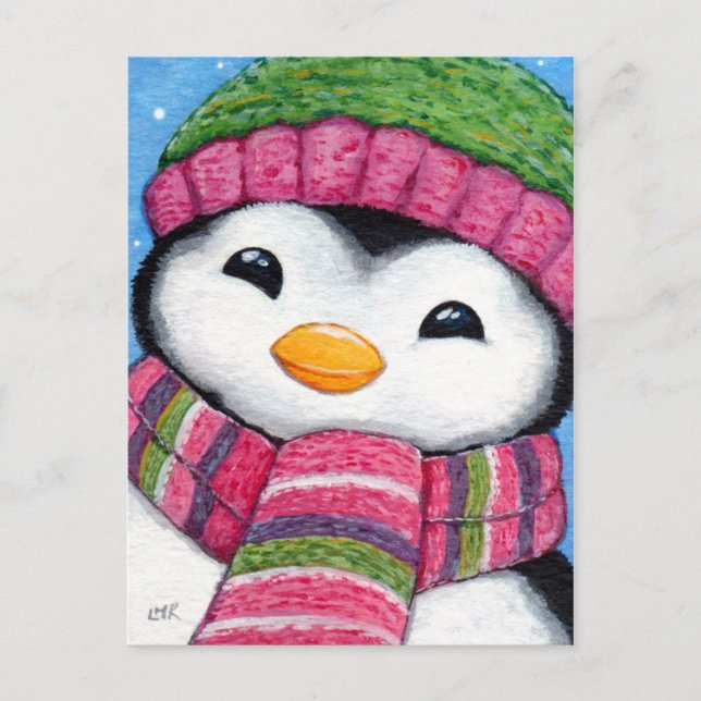Cute Penguin Wearing Hat and Scarf Postcard (Front)