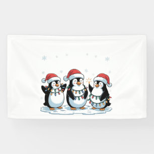 Cute Penguin Wearing Santa Hat Xmas Penguin Lover Banner