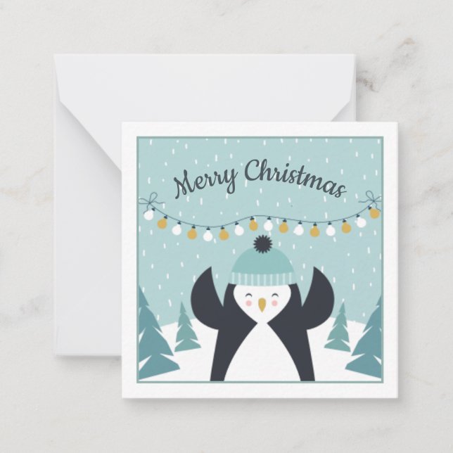 Cute Penguin Winter Art Merry Christmas Card (Front)