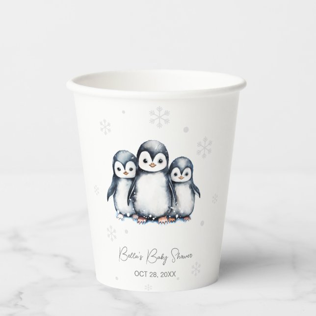 Cute Penguin Winter Baby Shower  Paper Cups (Front)
