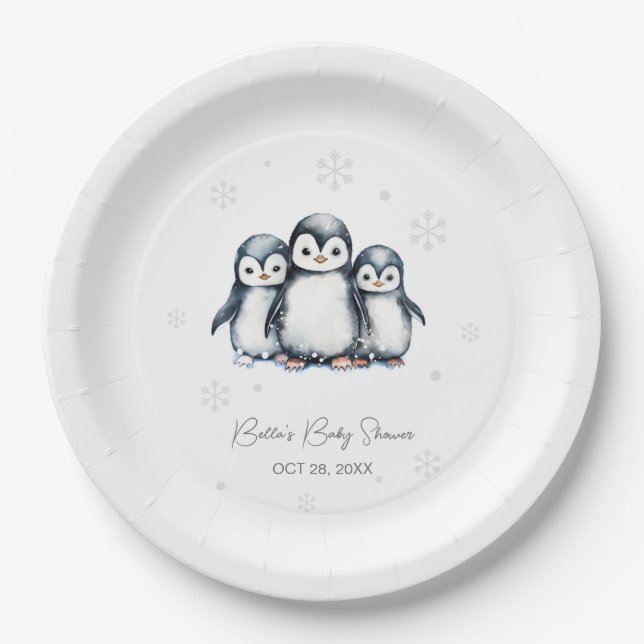 Cute Penguin Winter Baby Shower  Paper Plate (Front)