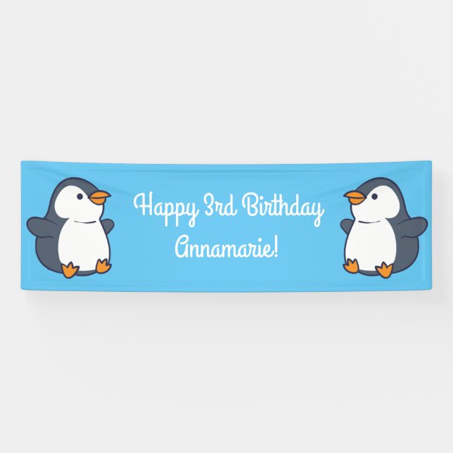 Cute Penguin Winter Kids Birthday Party Banner (Horizontal)