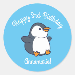 Cute Penguin Winter Kids Birthday Party Classic Round Sticker