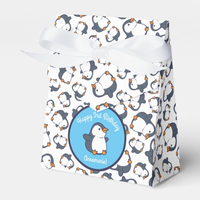 Cute Penguin Winter Kids Birthday Party Favour Box (Front Side)