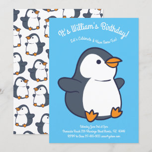 Cute Penguin Winter Kids Birthday Party Invitation
