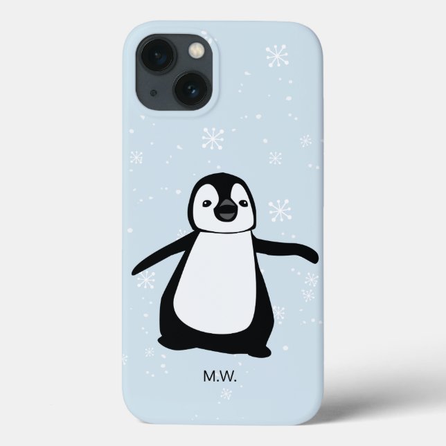 Cute Penguin Winter Snow Illustration Custom Case-Mate iPhone Case (Back)
