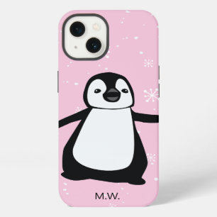 Cute Penguin Winter Snow Illustration Pink iPhone 13 Case