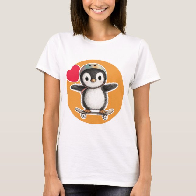 Cute Penguin with a stakeboard T-Shirt (Front)