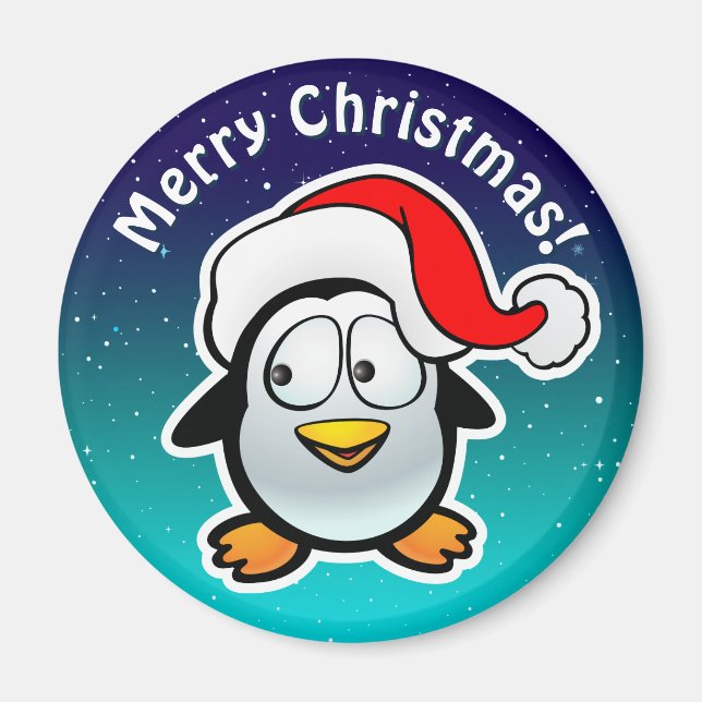 Cute Penguin With Christmas Hat Cartoon Magnet (Front)