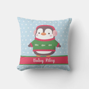 Cute Penguin With Ear Muffs And Sweater Cushion