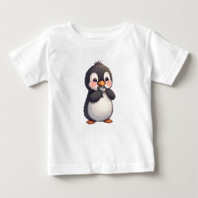 Cute Penguin with Fish Baby T-Shirt (Front)