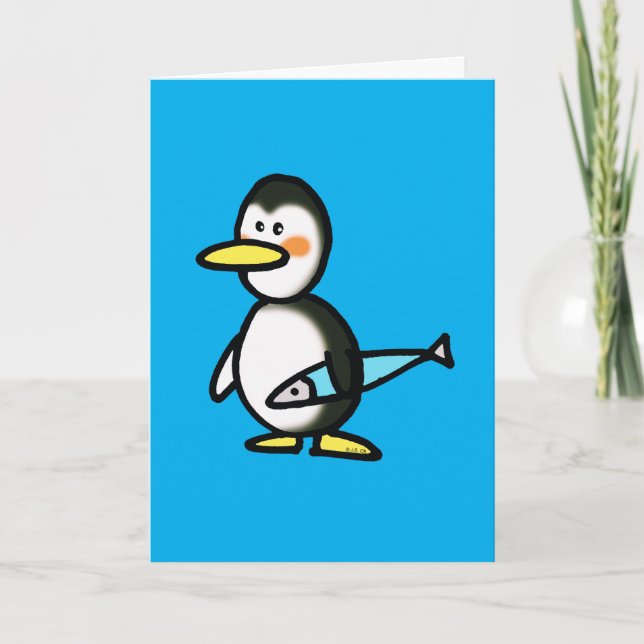 Cute Penguin with Fish Greeting Card (Front)