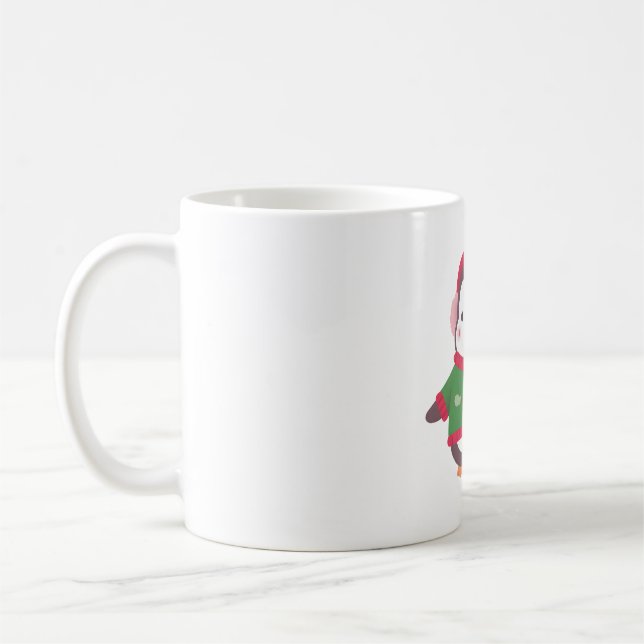 Cute Penguin With Funny Fish Print Sweater Coffee Mug (Left)