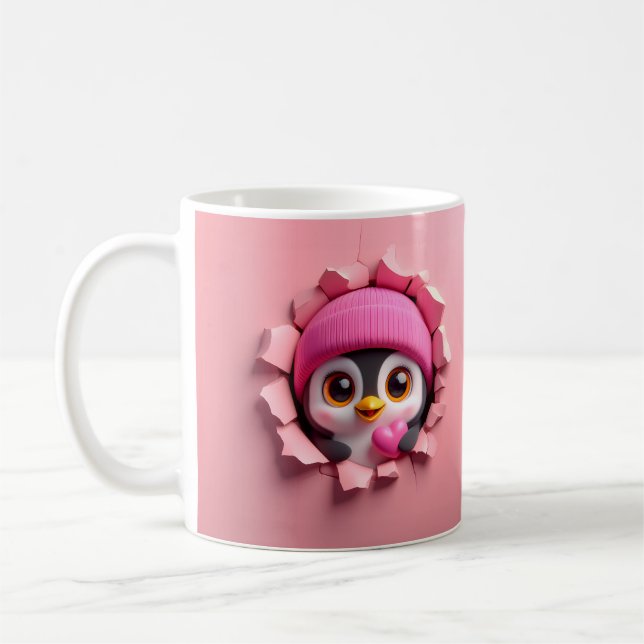 Cute Penguin with Heart - Adorable 3D Mug (Left)