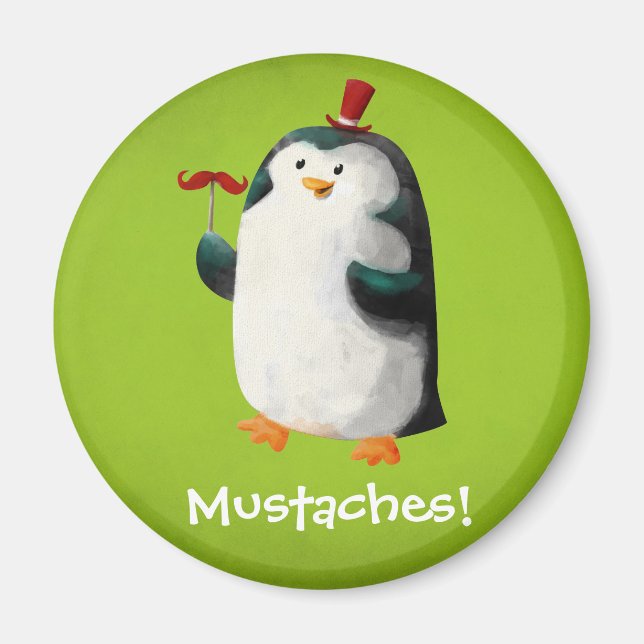 Cute Penguin with Moustaches Magnet (Front)