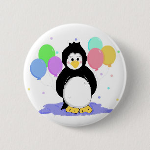 Cute Penguin with Party Balloons 6 Cm Round Badge