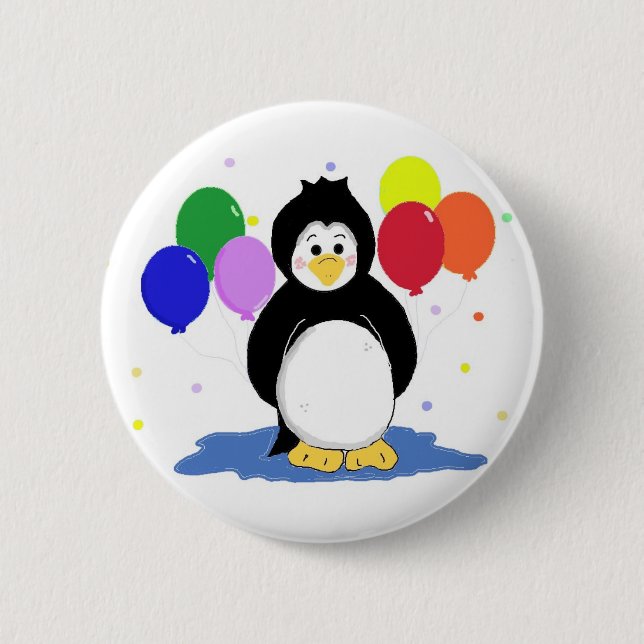 Cute Penguin with Party Balloons 6 Cm Round Badge (Front)