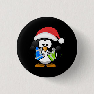 Cute Penguin With Santa Hat And Christmas Gifts 3 Cm Round Badge