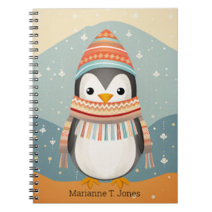 Cute Penguin with Scarf and Hat Spiral Notebook