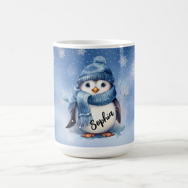 Cute Penguin with Snowflakes  Coffee Mug (Center)