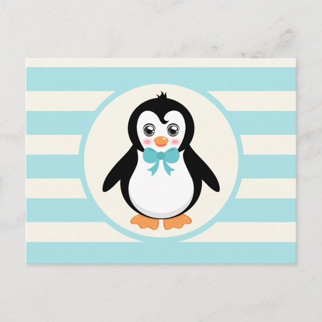 Cute Penguin with Turquoise Bowtie Postcard (Front)