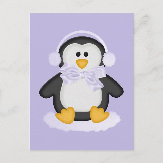 Cute Penguin with White Bow Postcard (Front)