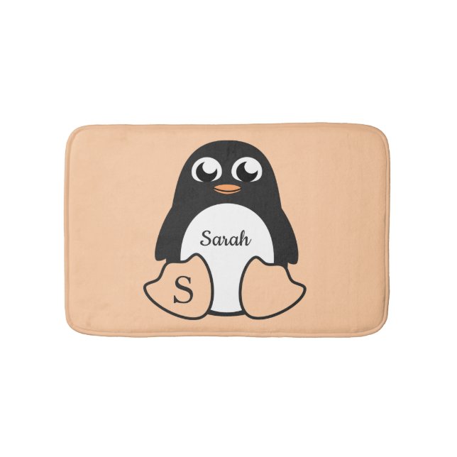 Cute Penguin With Your Name Bath Mat (Front)