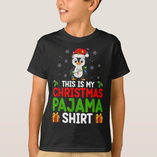 Cute Penguin Xmas Lights Santa This Is My Christma T-Shirt (Front)