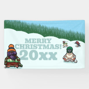 Cute Penguins Add The Year Merry Christmas! Winter Banner