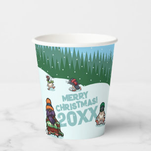 Cute Penguins Add The Year Merry Christmas! Winter Paper Cups
