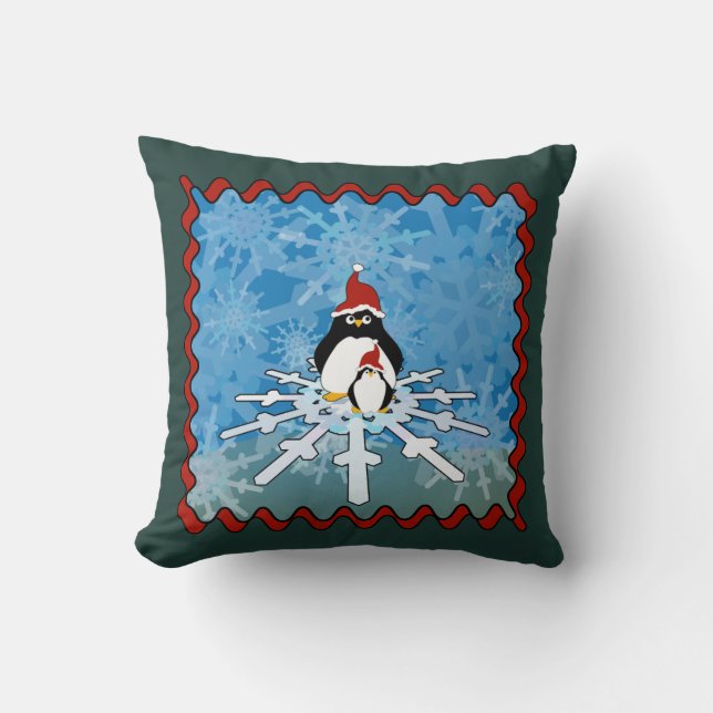 Cute Penguins and Bunny Winter Cushion (Front)