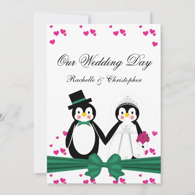 Cute Penguins Bride & Groom Wedding Invitations PG (Front)