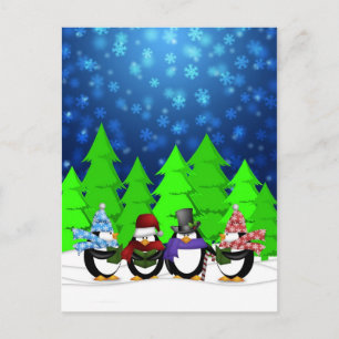 Cute Penguins Carolers Postcard