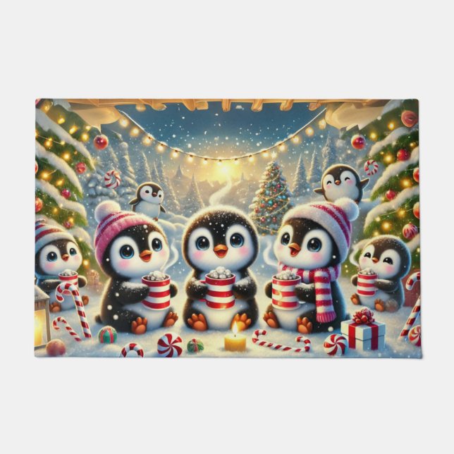 Cute Penguins Christmas Sharing Doormat (Front)