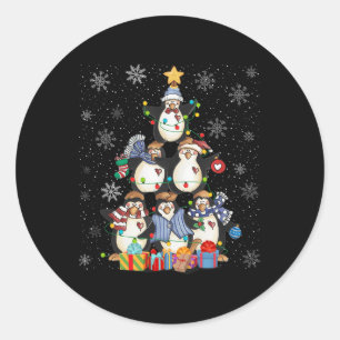 Cute Penguins Christmas Tree Lights Animal Kids Bo Classic Round Sticker