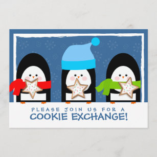 Cute Penguins Cookie Exchange Party Invitation