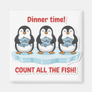 Cute Penguins Dinner Time Counting Fish Math Game  Magnet