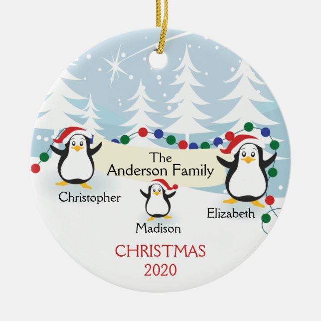 Cute Penguins Family of 3 Christmas Ornament (Front)
