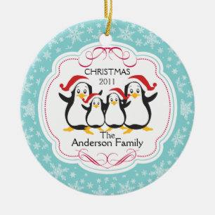 Cute Penguins Family of 4 Christmas Ornament