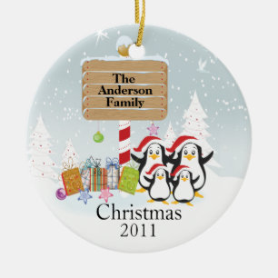Cute Penguins Family of 4 Christmas Ornament