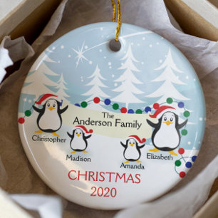 Cute Penguins Family of 4 Christmas Ornament