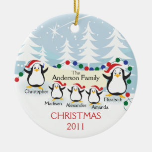 Cute Penguins Family of 5 Christmas Ornament